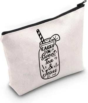 POFULL Bible Christian Gifts Southern Pride Iced Tea Gifts Raised on Sweet Tea and Jesus Cosmetic Bag (Raised on)