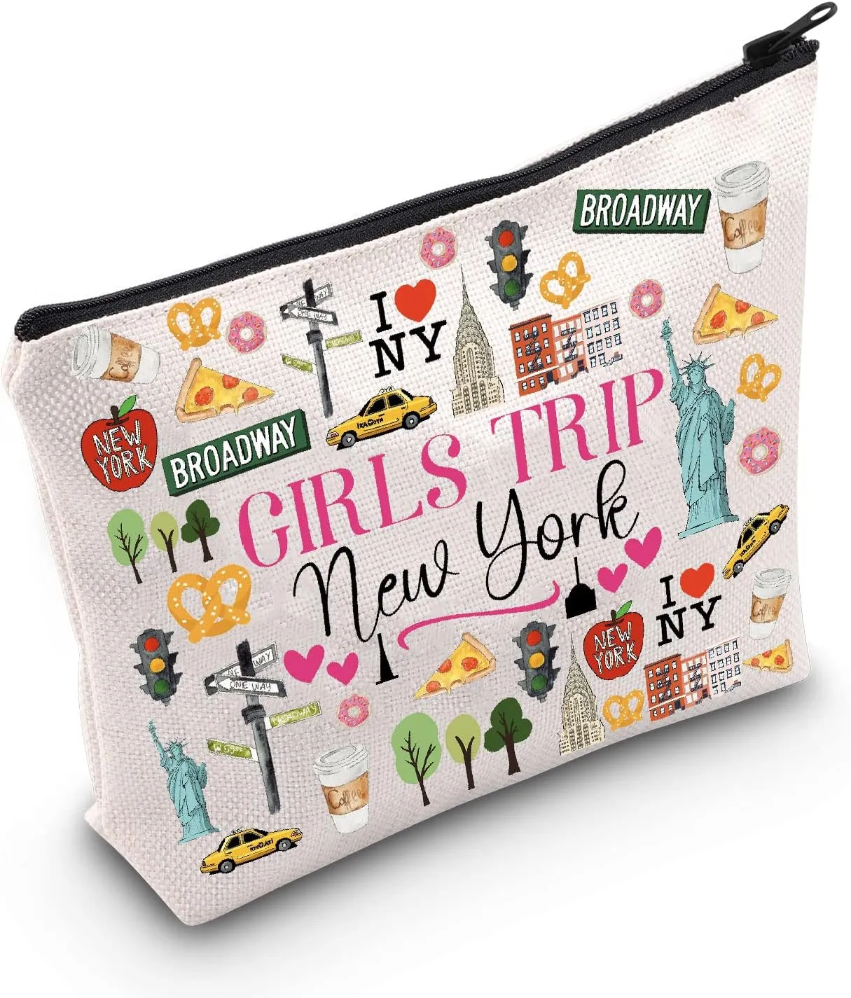 POFULL New York Vacation Gift Trip New York Zipper pouch Travel Cosmetic Bag (Girls Trip New York Cosmetic Bag)
