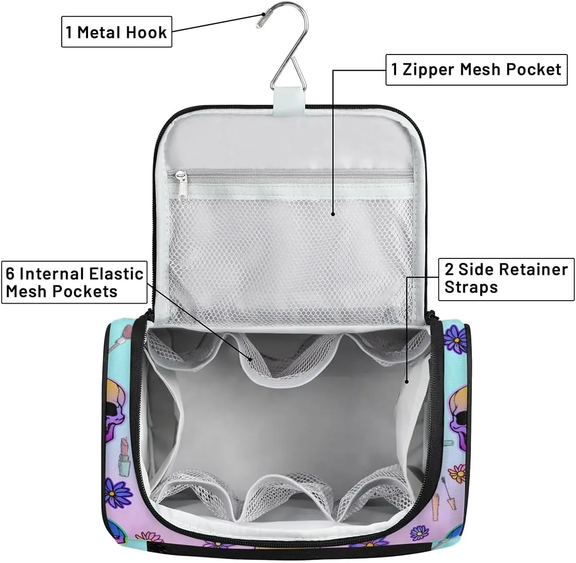 Portable Toiletry Cosmetic Travel Bag - Large Water Resistant Hanging Makeup Organizer Storage Pouch Case for Women Girls, Brush & Accessories Storage
