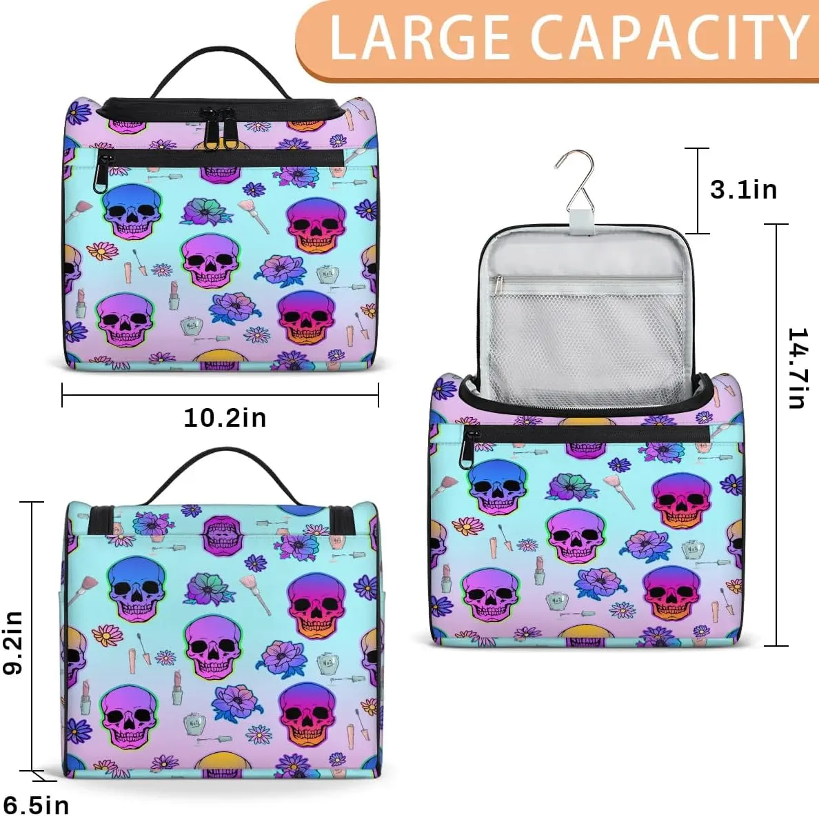Portable Toiletry Cosmetic Travel Bag - Large Water Resistant Hanging Makeup Organizer Storage Pouch Case for Women Girls, Brush & Accessories Storage