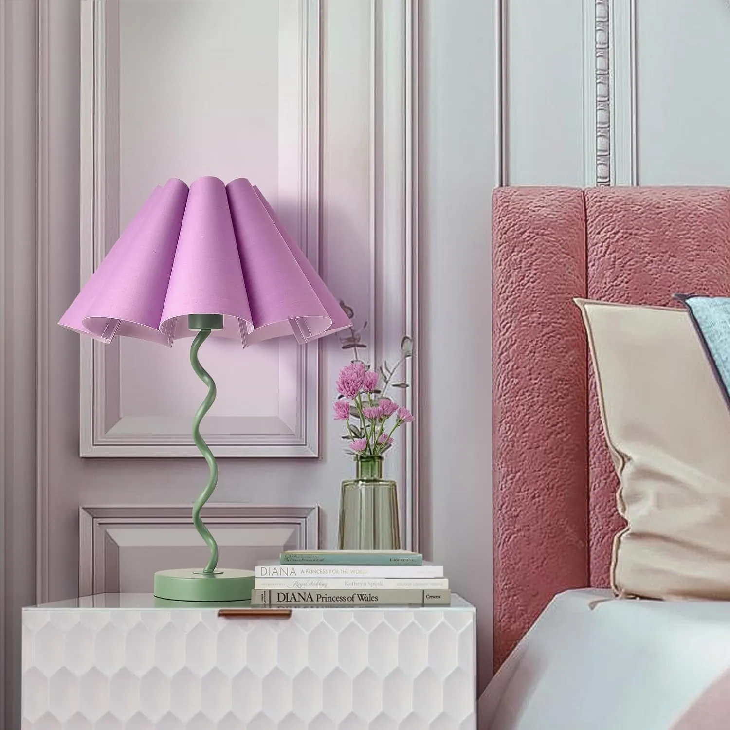 Purple Funky Table Lamp with Pleated Lamp Shape, Unique Table Lamp for Bedroom, Sage with Purple Table Lamp Bedside Lamps for Nightstand, Living Room (Purple)