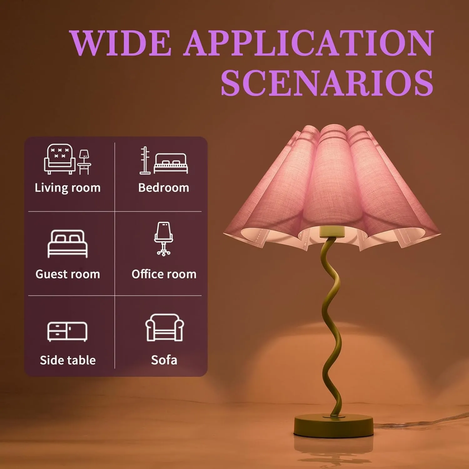 Purple Funky Table Lamp with Pleated Lamp Shape, Unique Table Lamp for Bedroom, Sage with Purple Table Lamp Bedside Lamps for Nightstand, Living Room (Purple)