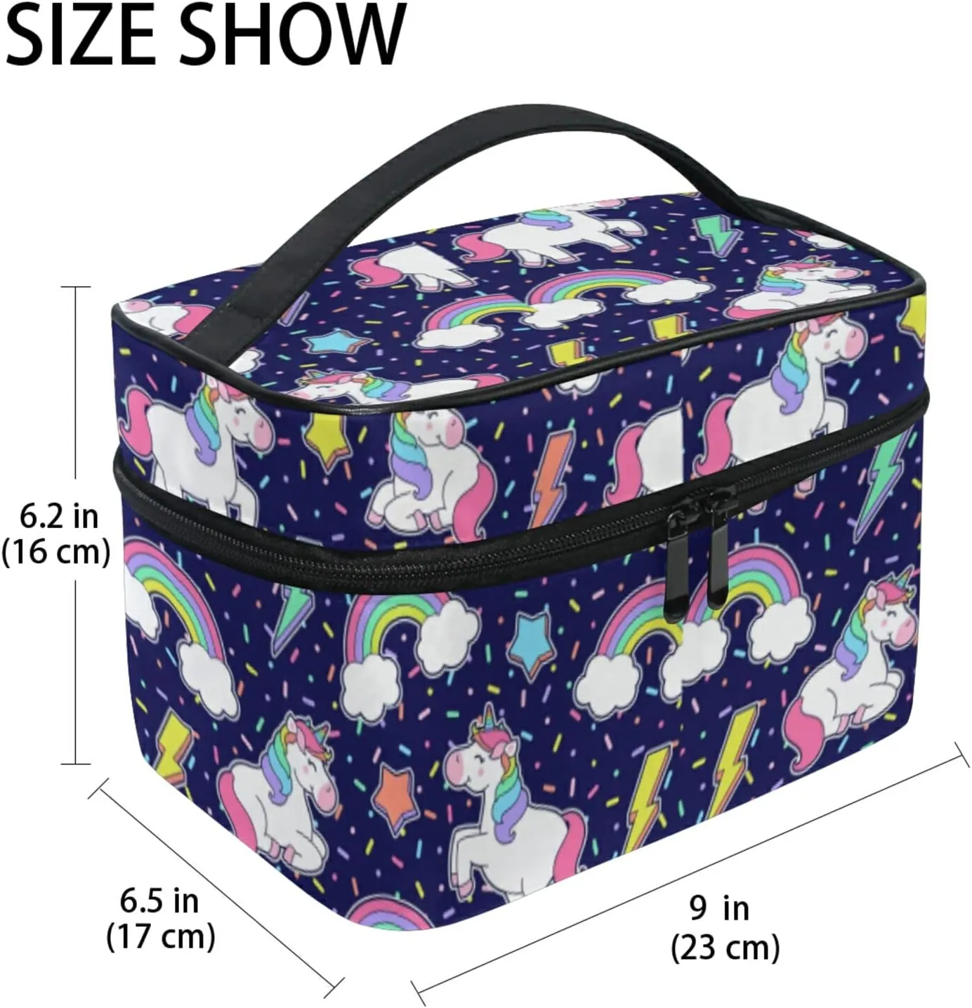 Purple Unicorn, Rainbow, Star, Thunder Seamless with Sprinkles Beauty Cosmetic with Zipper Brush Portable Storage Bag, Fashion printing Toiletry, Durable Travel Organizer Tote Unisex Gifts