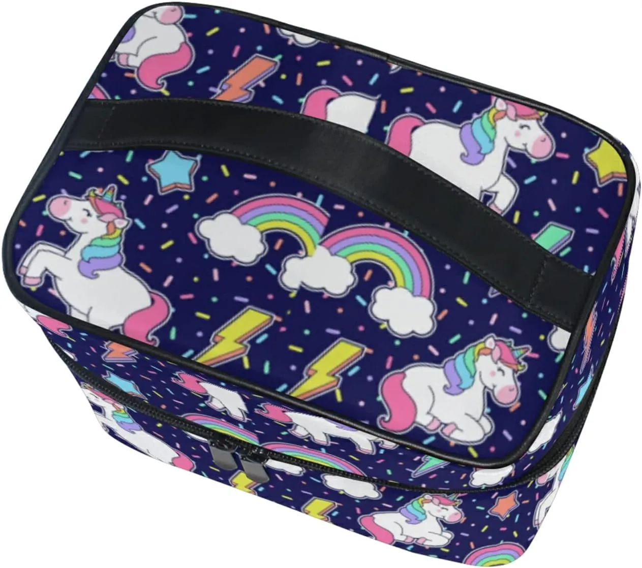 Purple Unicorn, Rainbow, Star, Thunder Seamless with Sprinkles Beauty Cosmetic with Zipper Brush Portable Storage Bag, Fashion printing Toiletry, Durable Travel Organizer Tote Unisex Gifts