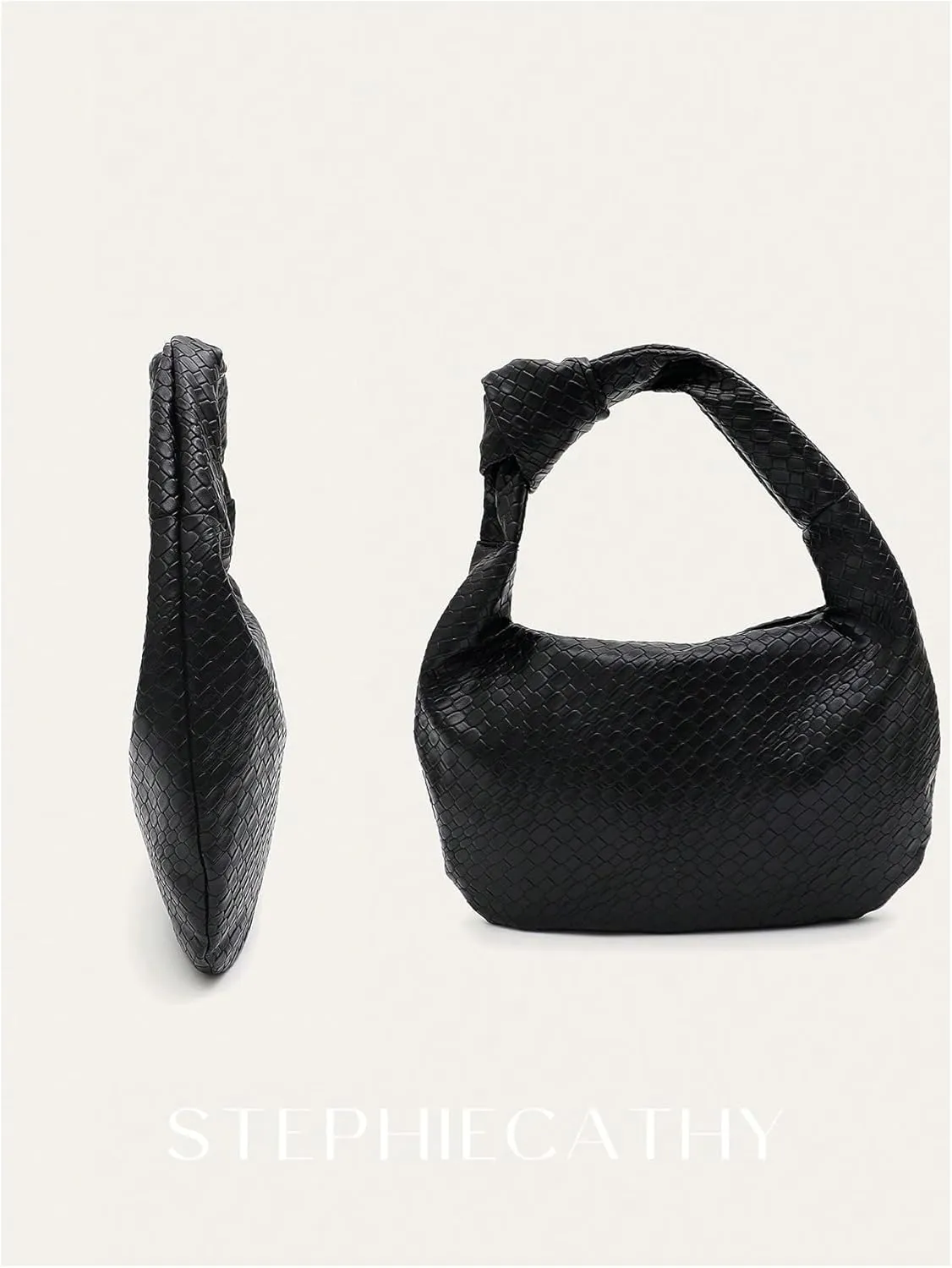 QWINEE Women's Woven Shoulder Bag Retro Vintage Zipper Faux Leather Small Underarm Purse with Knotted Strap