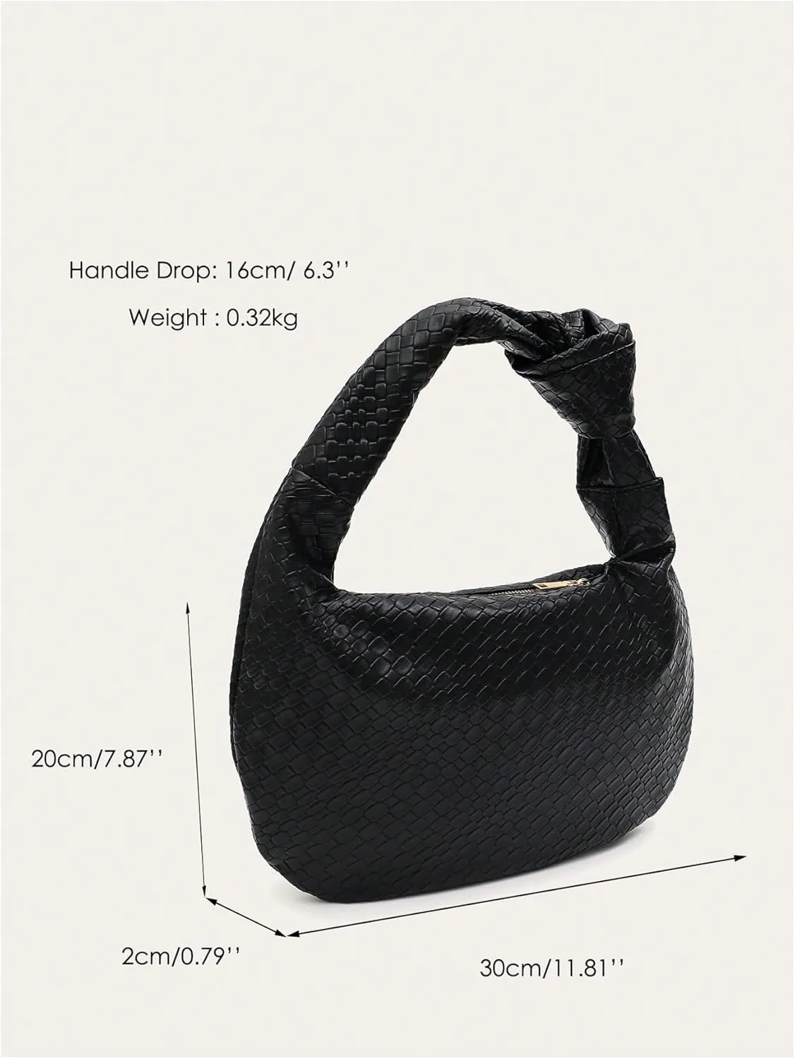 QWINEE Women's Woven Shoulder Bag Retro Vintage Zipper Faux Leather Small Underarm Purse with Knotted Strap