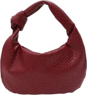 QWINEE Women's Woven Shoulder Bag Retro Vintage Zipper Faux Leather Small Underarm Purse with Knotted Strap