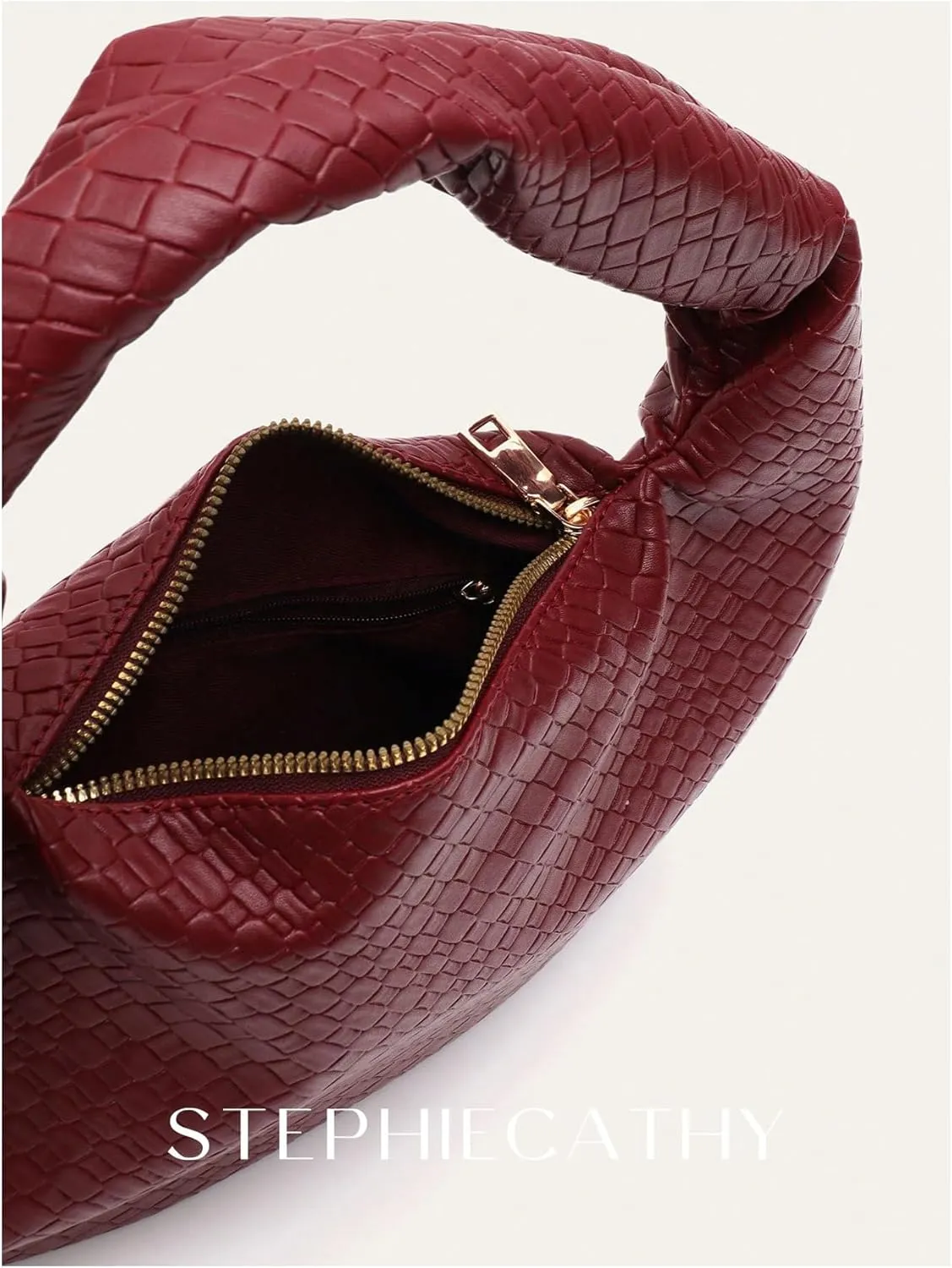 QWINEE Women's Woven Shoulder Bag Retro Vintage Zipper Faux Leather Small Underarm Purse with Knotted Strap