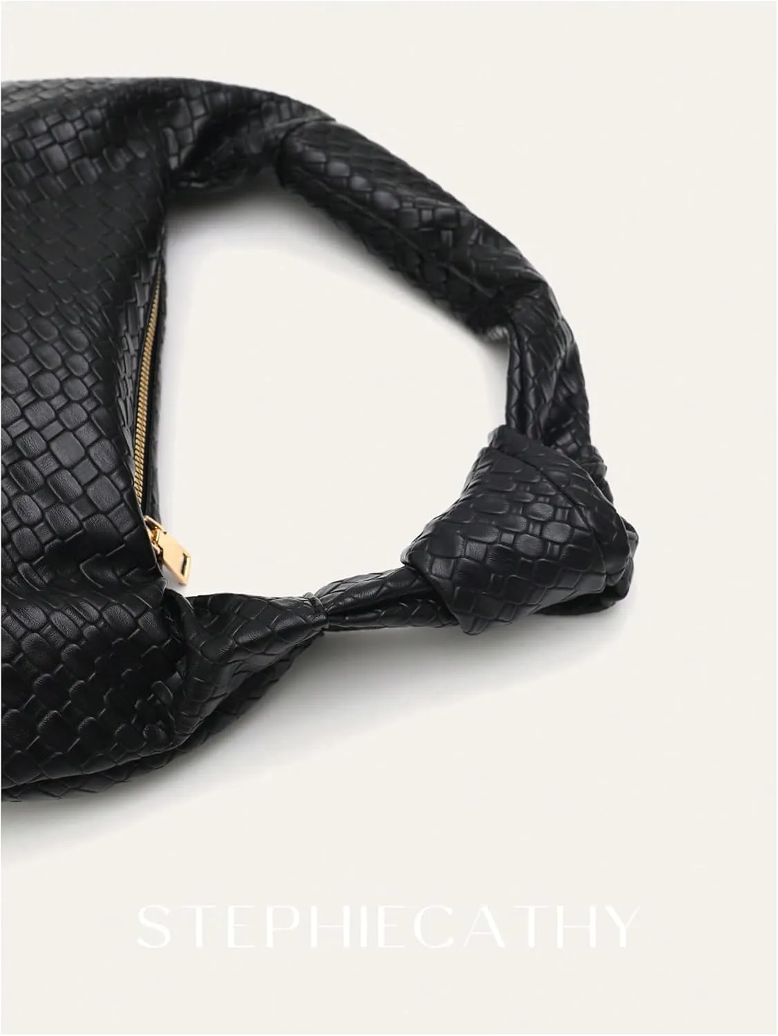 QWINEE Women's Woven Shoulder Bag Retro Vintage Zipper Faux Leather Small Underarm Purse with Knotted Strap