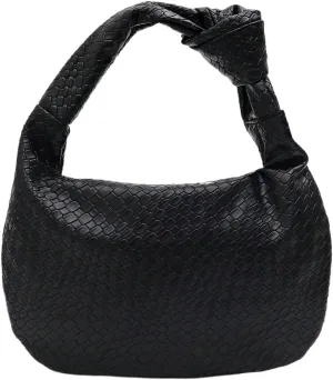 QWINEE Women's Woven Shoulder Bag Retro Vintage Zipper Faux Leather Small Underarm Purse with Knotted Strap