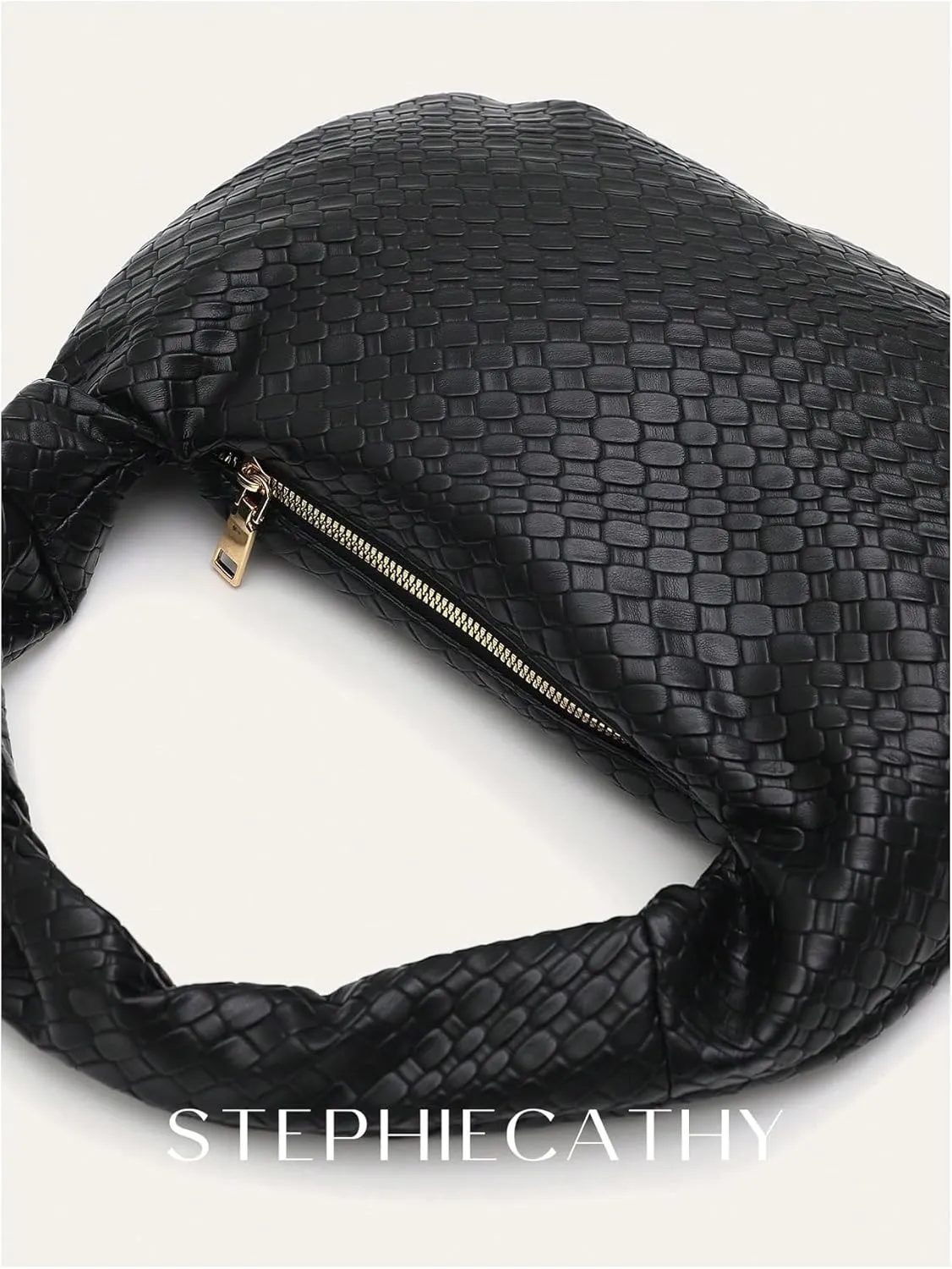 QWINEE Women's Woven Shoulder Bag Retro Vintage Zipper Faux Leather Small Underarm Purse with Knotted Strap