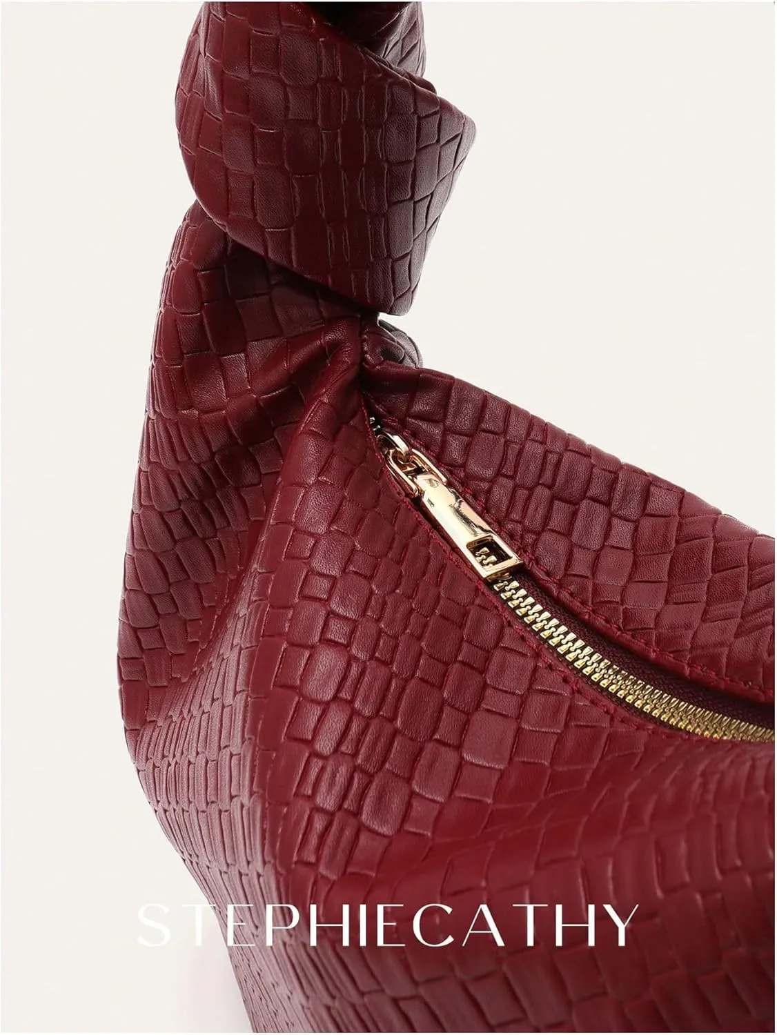 QWINEE Women's Woven Shoulder Bag Retro Vintage Zipper Faux Leather Small Underarm Purse with Knotted Strap
