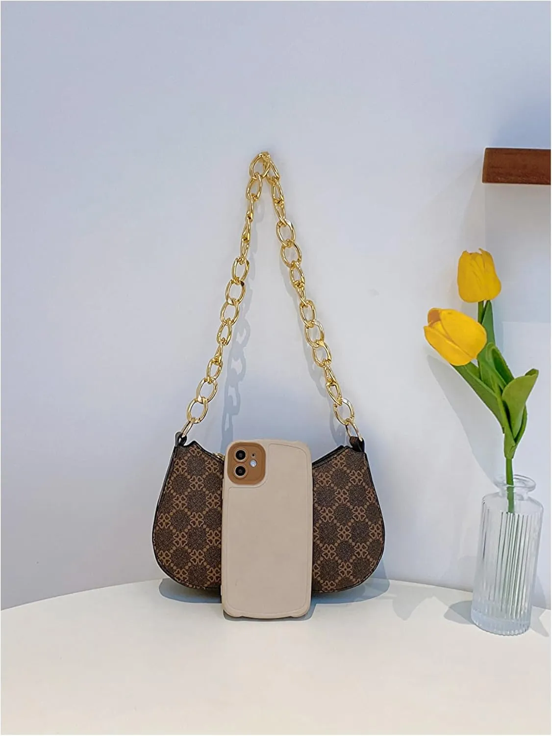 QWINEE Women's Y2K Leopard Print Shoulder Bag Chain Strap Zipper Underarm Purse Mini Handbags