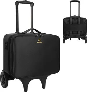Relavel Large Makeup Organizer Profession Makeup Bag with Folding Hand Truck, Extra Large Makeup Case with Adjustable Dividers, Adjustable Angle Fixed Belt and Shoulder Strap Plastic Dividers
