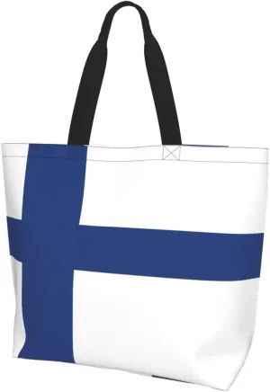 Reusable One Shoulder Shopping Bag, Finnish flag Women One Shoulder Casual Tote Bag, Multipurpose Large Shopping Bag