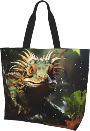Reusable One Shoulder Shopping Bag, Spiny lizards Women One Shoulder Casual Tote Bag, Multipurpose Large Shopping Bag