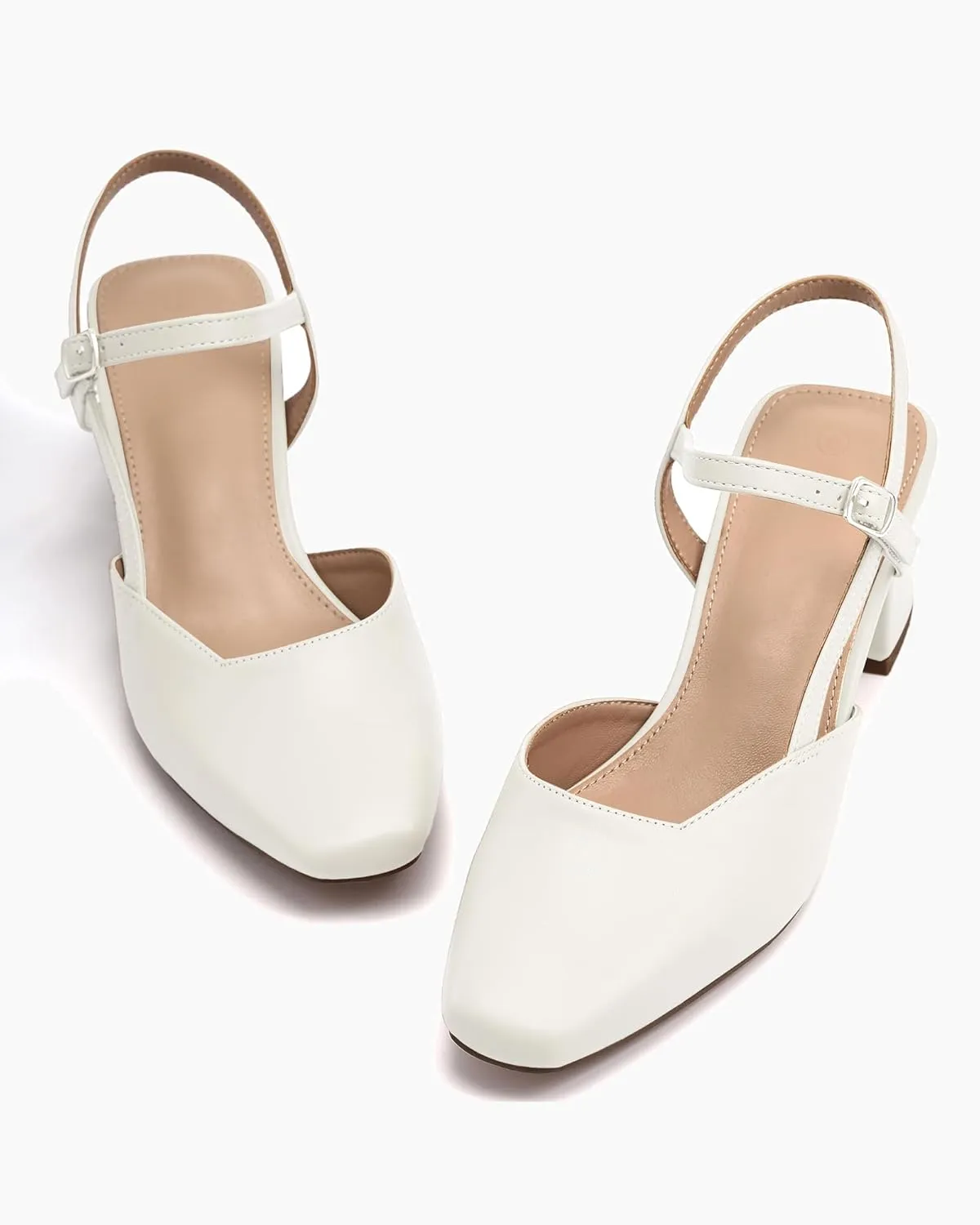 Rilista Women's Slingback Chunky Low Heels Closed Square Toe Heel Wedding Party Dress Pumps Shoes