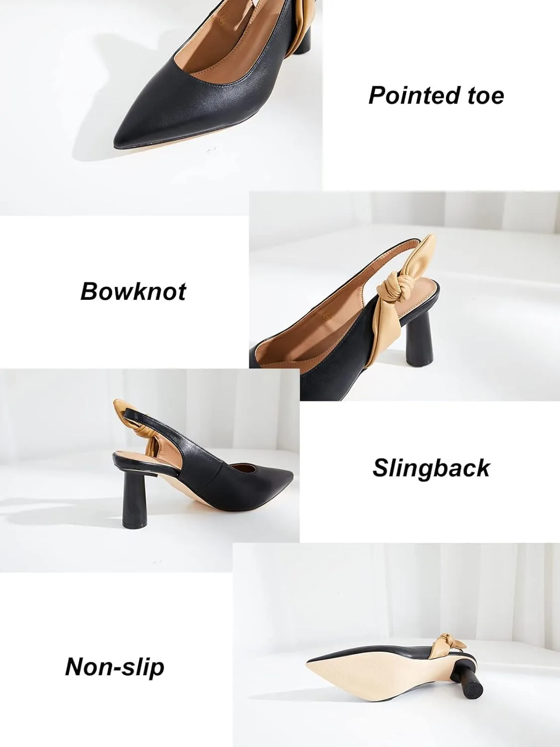 Rilista Women's Slingback Closed Pointed Toe Heels Bowknot Slip On Weding Party Dress Pumps