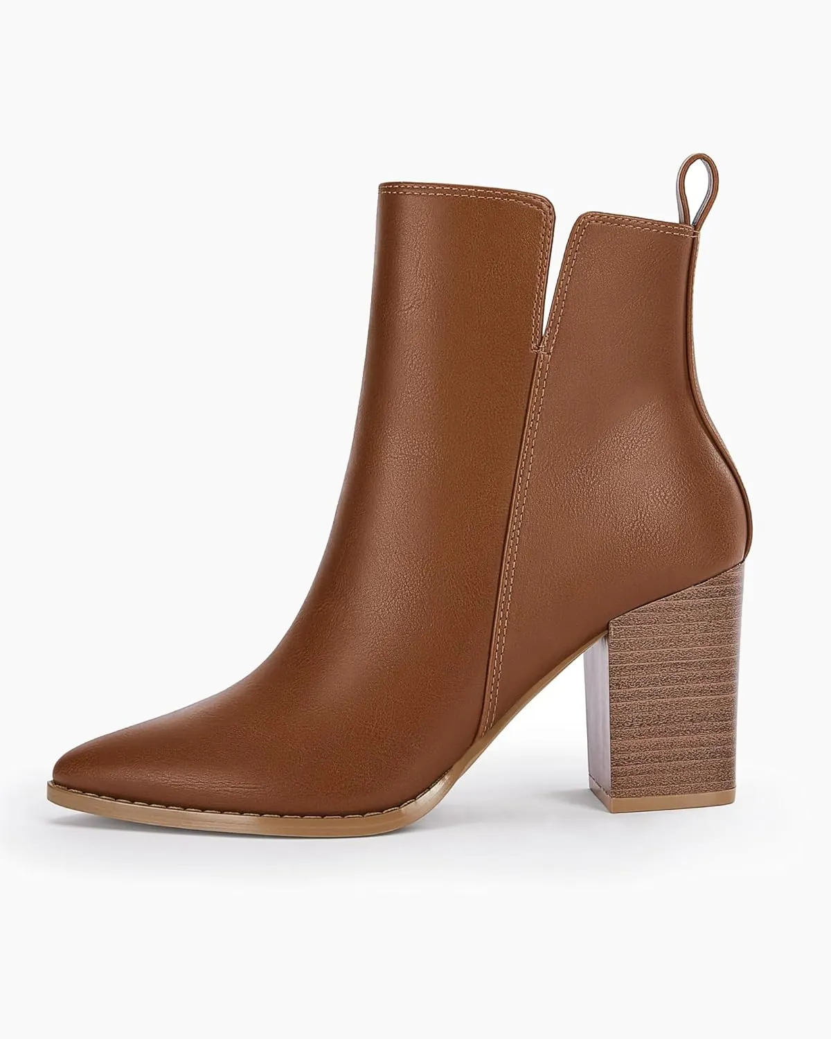Rilista Womens V Cutout Ankle Boots Pointed Toe Chunky Block Stacked Heel Booties Side Zipper Shoes