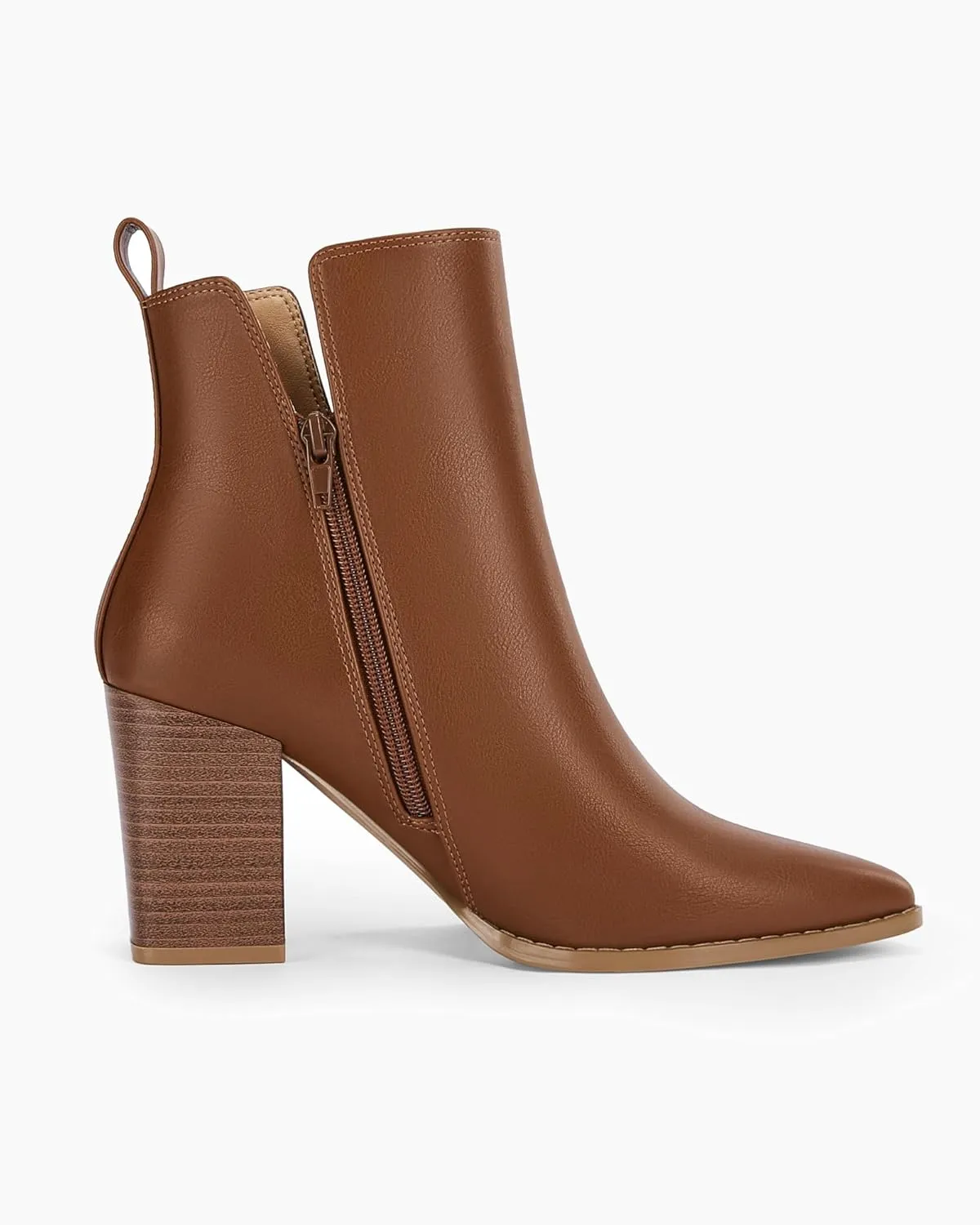 Rilista Womens V Cutout Ankle Boots Pointed Toe Chunky Block Stacked Heel Booties Side Zipper Shoes
