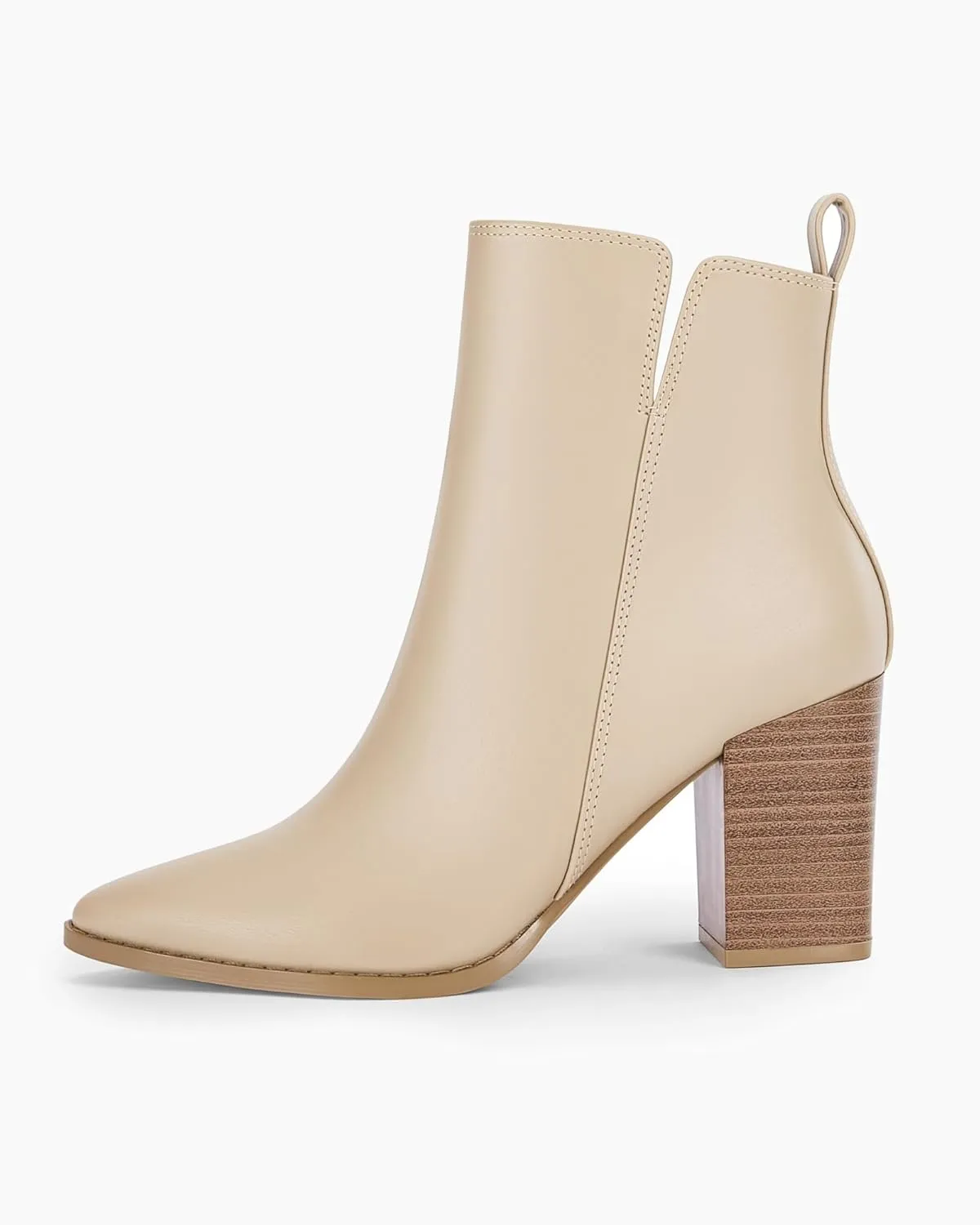 Rilista Womens V Cutout Ankle Boots Pointed Toe Chunky Block Stacked Heel Booties Side Zipper Shoes
