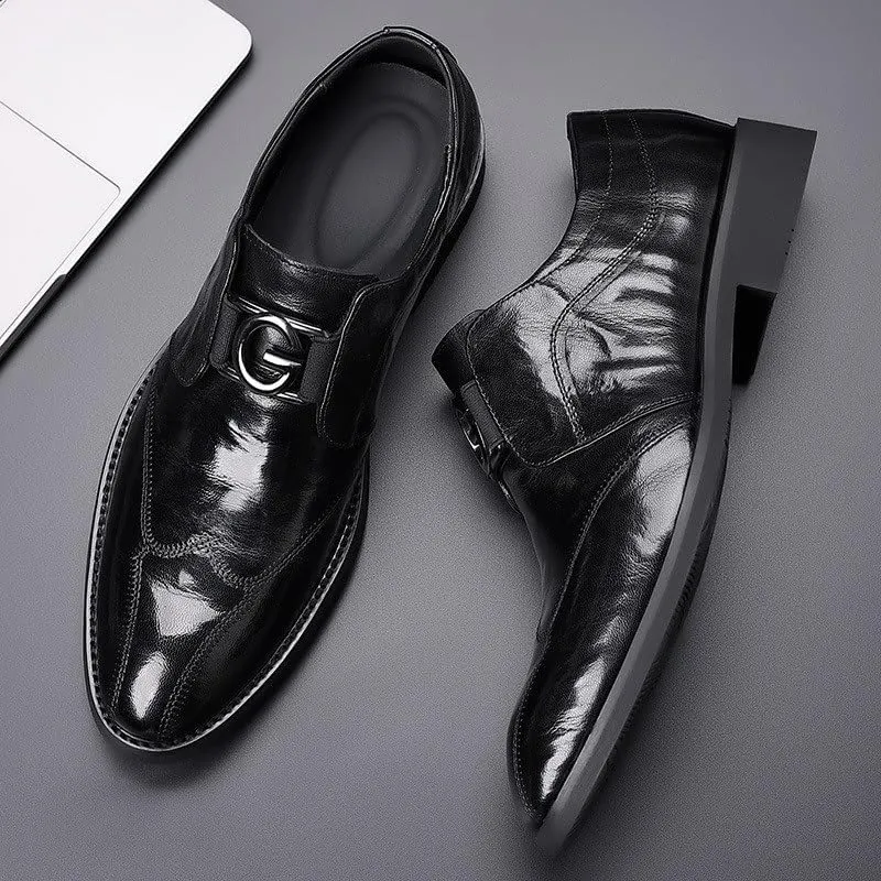 Rubber Comfortable Soft Sole Men's Dress Shoes Pointed Toe Embossing Shoes Breathable Lightweight Business Shoes for Men(D,10.5)