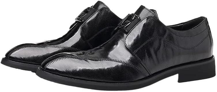 Rubber Comfortable Soft Sole Men's Dress Shoes Pointed Toe Embossing Shoes Breathable Lightweight Business Shoes for Men(D,10.5)