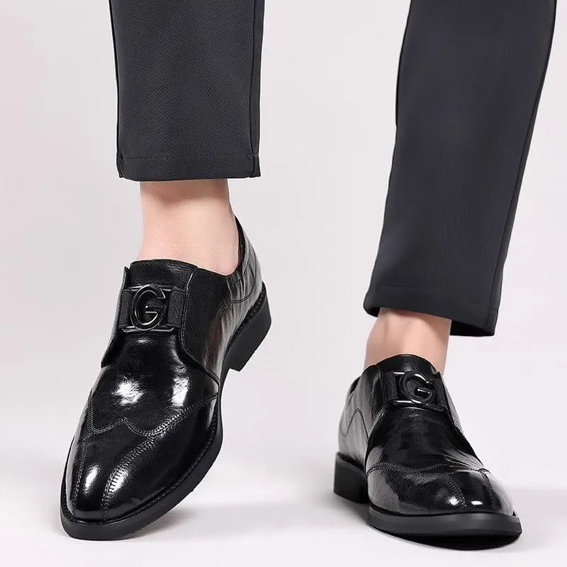 Rubber Comfortable Soft Sole Men's Dress Shoes Pointed Toe Embossing Shoes Breathable Lightweight Business Shoes for Men(D,10.5)
