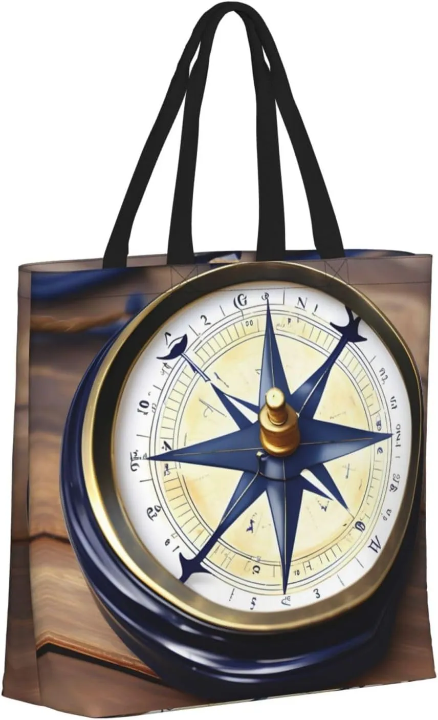 Sail Boat Nautical Compass Print Aesthetic Tote Bag For Women Cute Tote Bag Funny With Library Reusable Grocery Bag