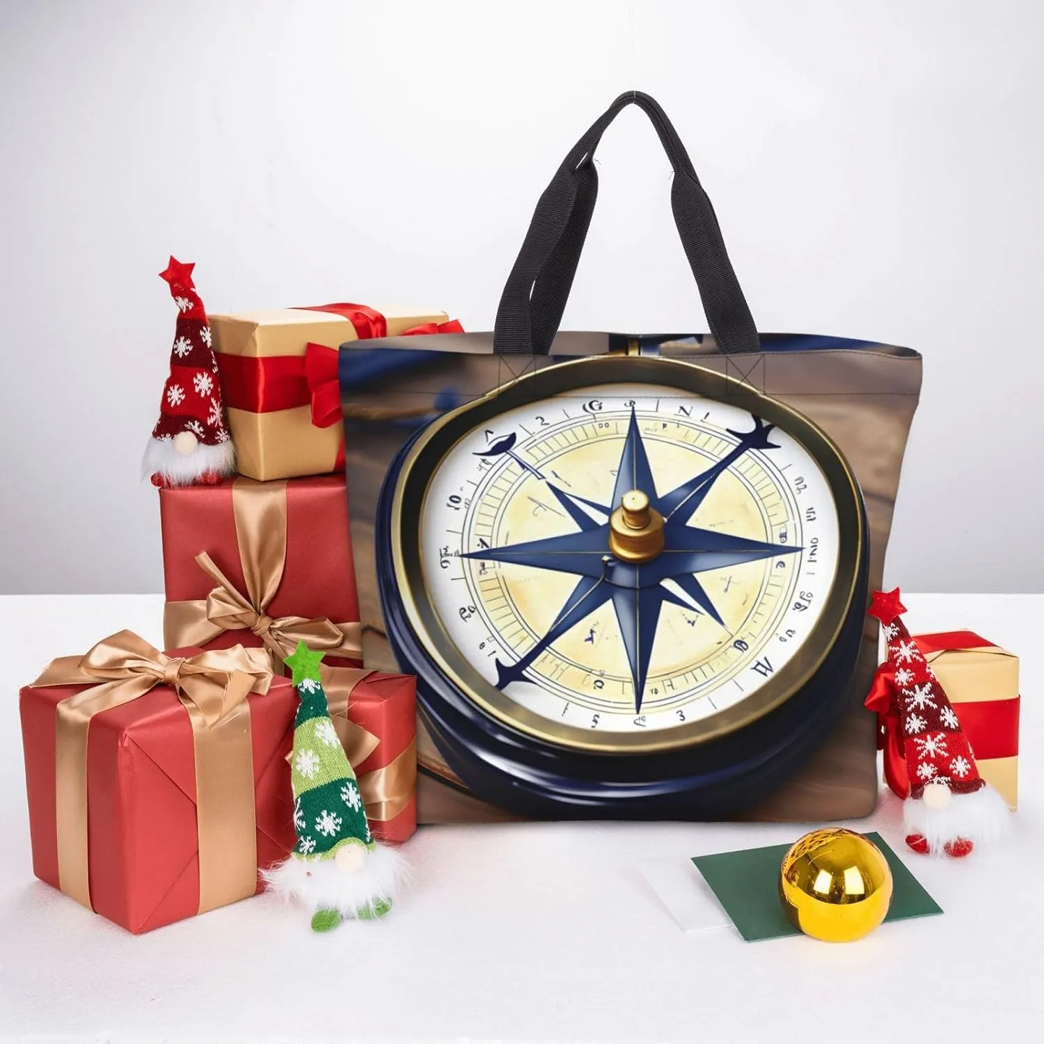 Sail Boat Nautical Compass Print Aesthetic Tote Bag For Women Cute Tote Bag Funny With Library Reusable Grocery Bag