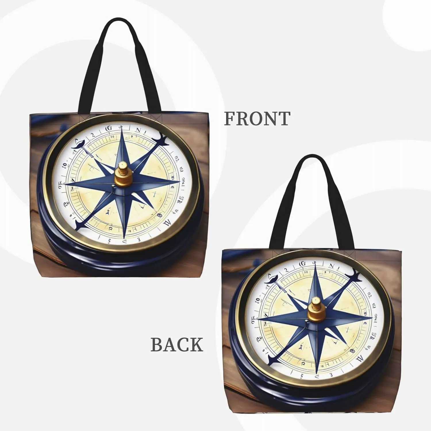 Sail Boat Nautical Compass Print Aesthetic Tote Bag For Women Cute Tote Bag Funny With Library Reusable Grocery Bag
