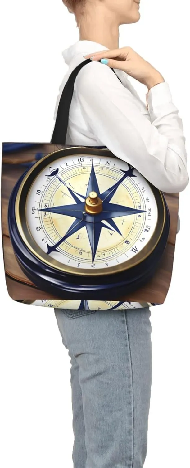 Sail Boat Nautical Compass Print Aesthetic Tote Bag For Women Cute Tote Bag Funny With Library Reusable Grocery Bag
