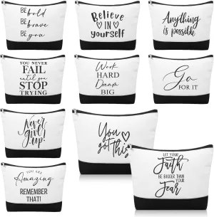 Sanwuta 10pcs Inspirational Mother's Day Gifts for Women Make up Bags Cosmetic Bags Employee Appreciation Black White Cosmetic Pouch with Zipper Nurse Team Gift (Classic)