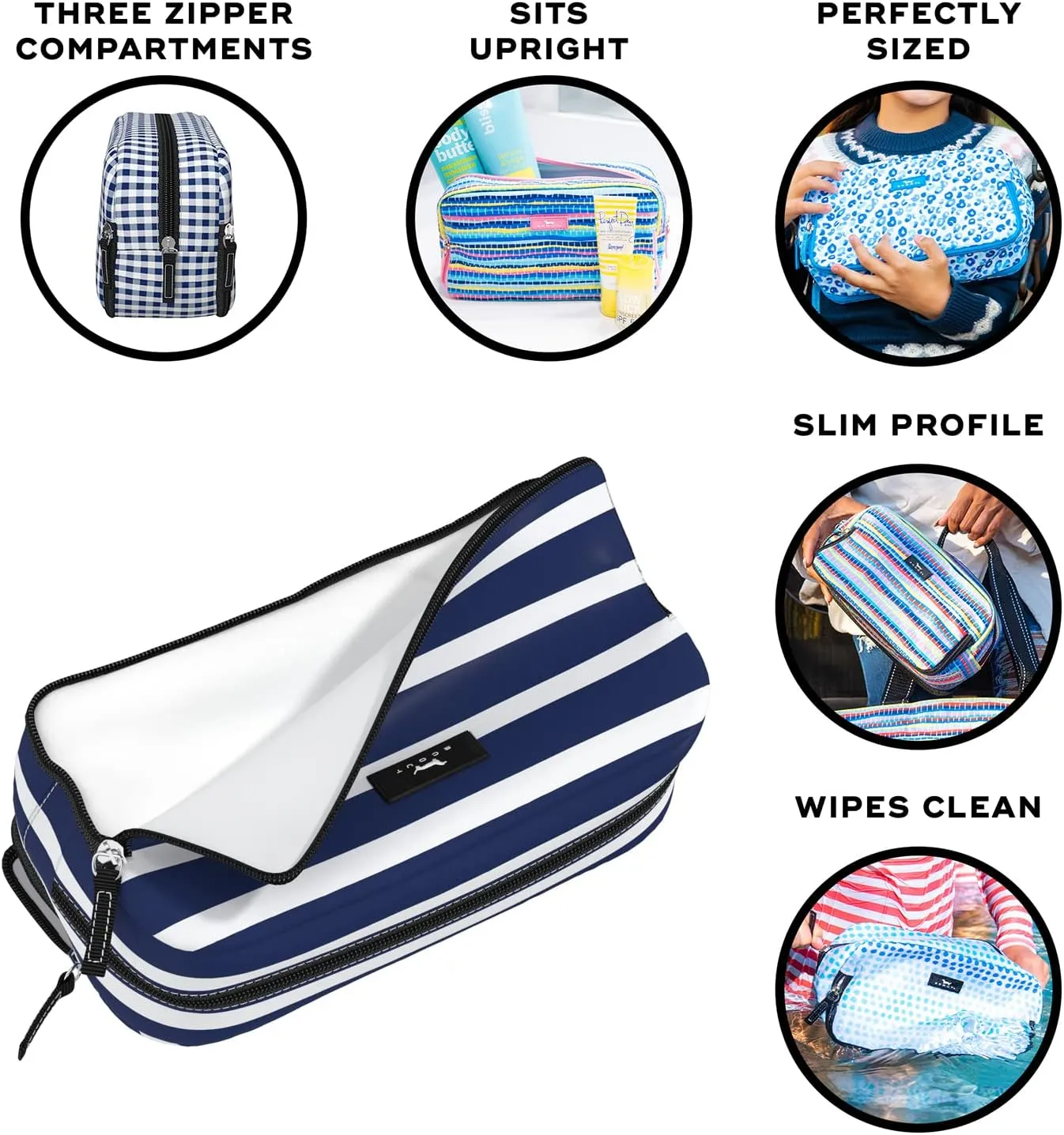 SCOUT 3-Way Bag - Travel Makeup Pouch and Toiletry Bag for Women with Three Zipper Compartments - Stands Upright, Wipes Clean