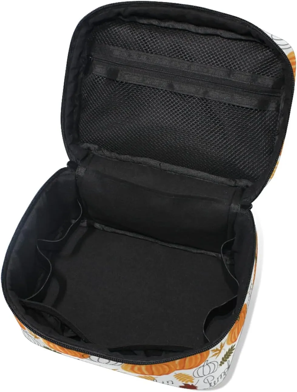 Seamless Autumn Leaves, Orange Pumpkins, Draft Pumpkins Beauty Cosmetic with Zipper Brush Portable Storage Bag, Fashion printing Toiletry, Durable Travel Organizer Tote Unisex Gifts