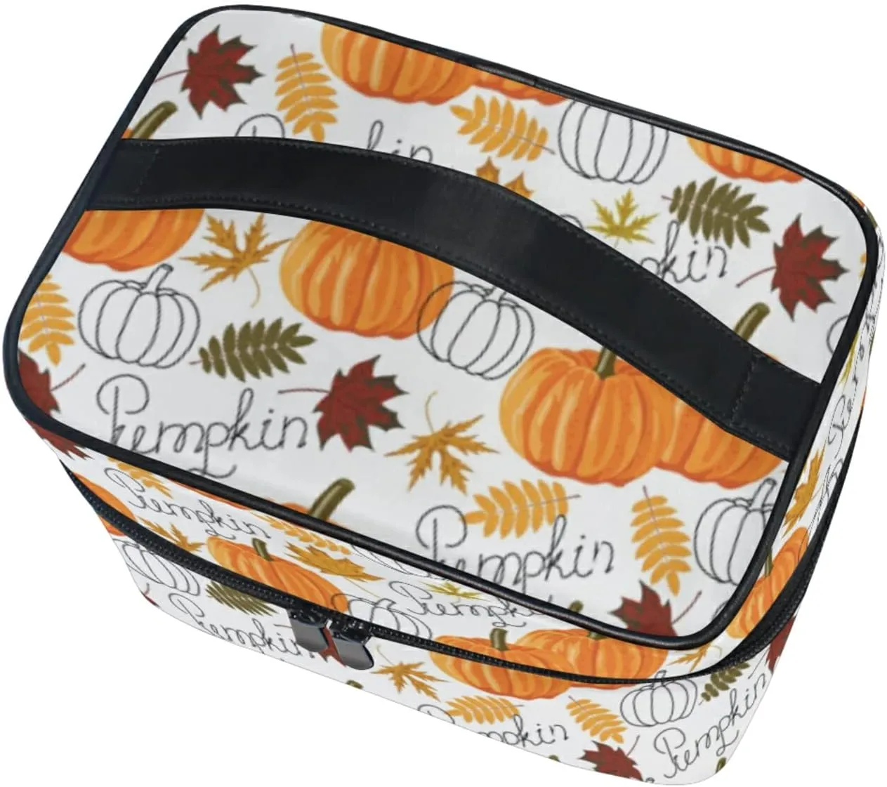 Seamless Autumn Leaves, Orange Pumpkins, Draft Pumpkins Beauty Cosmetic with Zipper Brush Portable Storage Bag, Fashion printing Toiletry, Durable Travel Organizer Tote Unisex Gifts