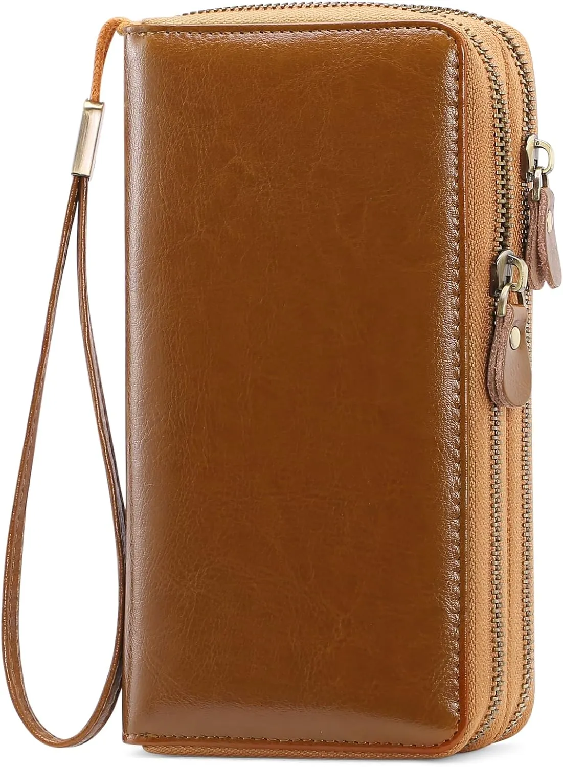 SENDEFN Leather Women Wallet RFID Blocking Zipper Around Phone Holder Clutch Wristlet Large Capacity