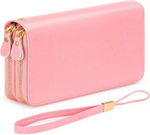 SENDEFN Leather Women Wallet RFID Blocking Zipper Around Phone Holder Clutch Wristlet Large Capacity