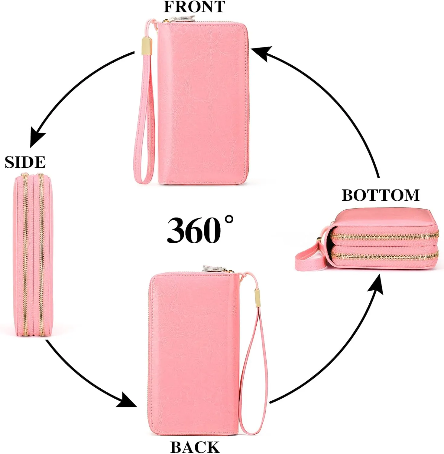 SENDEFN Leather Women Wallet RFID Blocking Zipper Around Phone Holder Clutch Wristlet Large Capacity