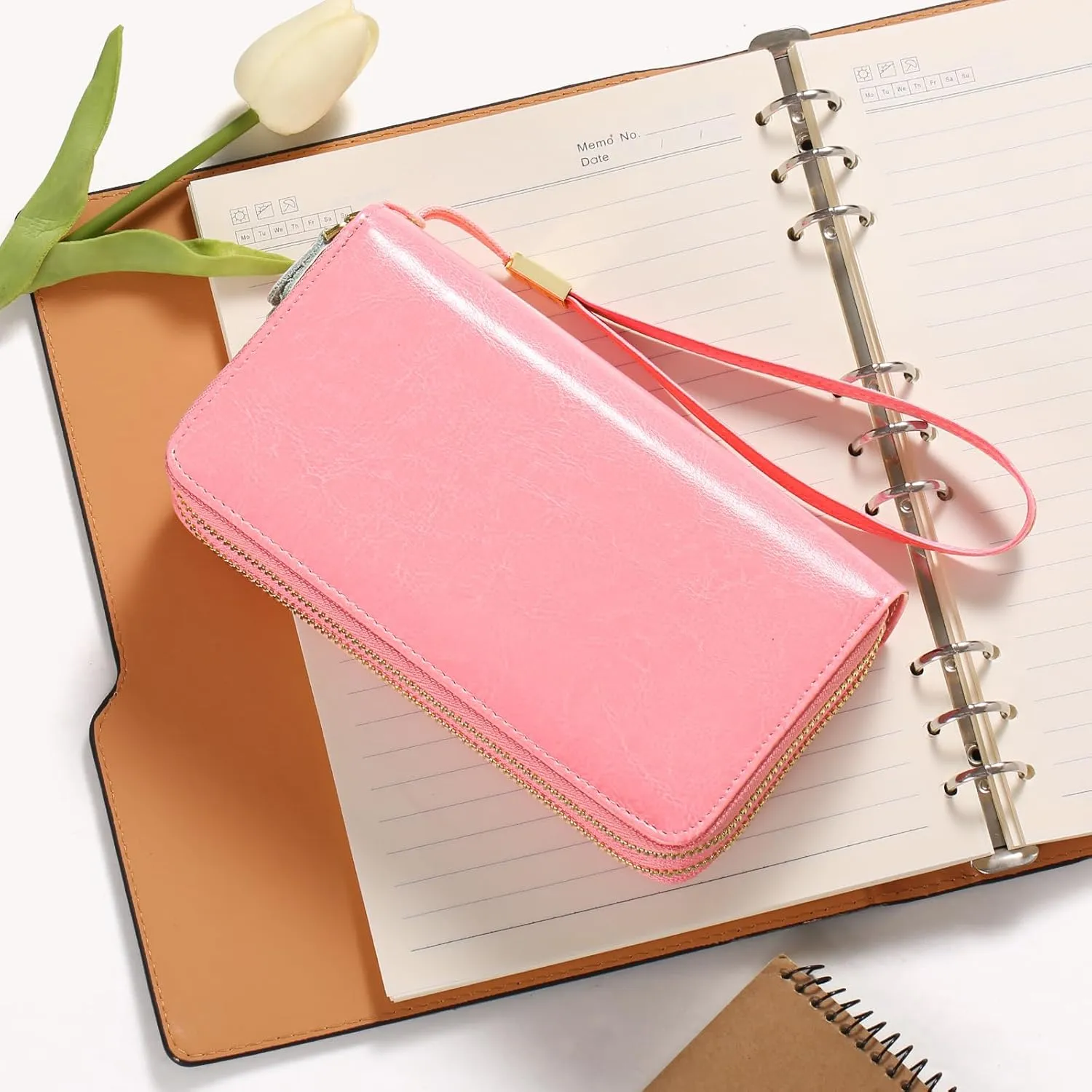 SENDEFN Leather Women Wallet RFID Blocking Zipper Around Phone Holder Clutch Wristlet Large Capacity