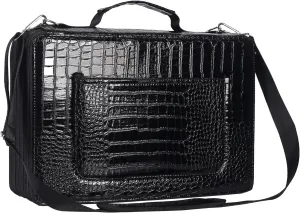 Shulaner Pencil Case Slot Holds 500 Colored Pencils or 340 Color Gel Pens with Zipper Closure Large Capacity PU Leather Pen Organizer Bag with Shoulder Strap (Black Croco, Large Slots)