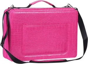 Shulaner Pencil Case Slot Holds 500 Colored Pencils or 340 Color Gel Pens with Zipper Closure Large Capacity PU Leather Pen Organizer Bag with Shoulder Strap (Rose Red Croco, Large Slots)