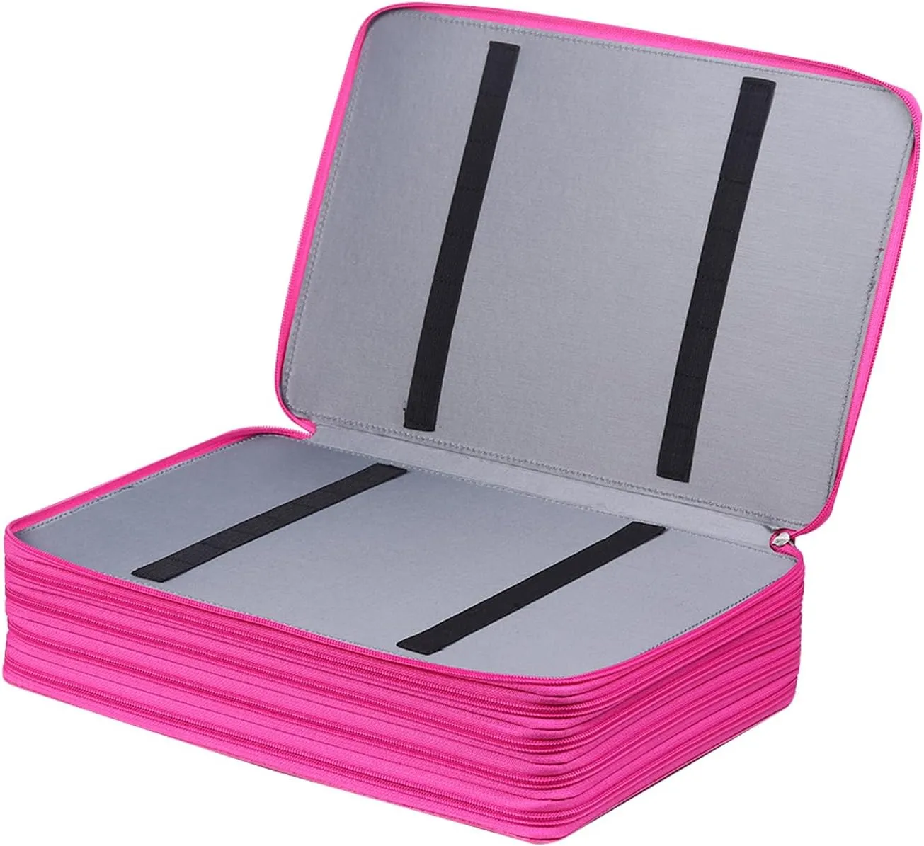 Shulaner Pencil Case Slot Holds 500 Colored Pencils or 340 Color Gel Pens with Zipper Closure Large Capacity PU Leather Pen Organizer Bag with Shoulder Strap (Rose Red Croco, Large Slots)