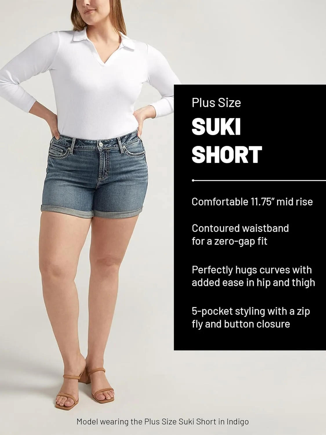 Silver Jeans Co. Women's Plus Size Suki Mid Rise Curvy Fit Short