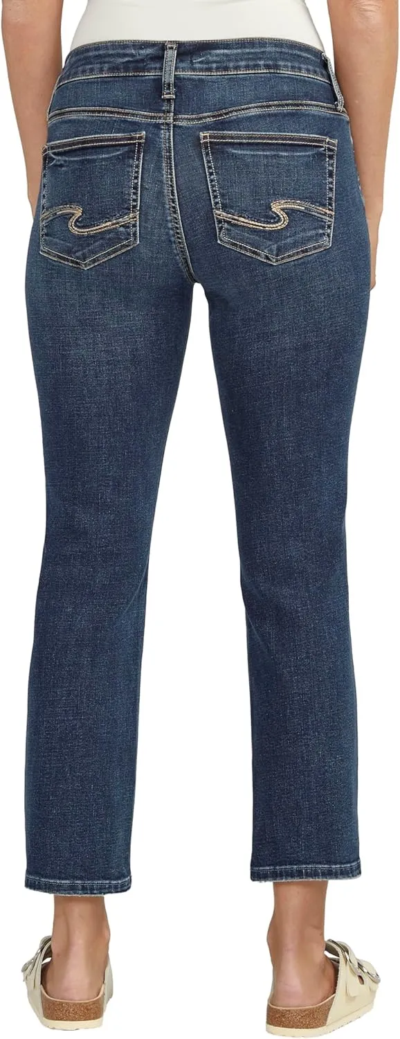Silver Jeans Co. Women's Suki Mid Rise Curvy Fit Straight Crop Jeans