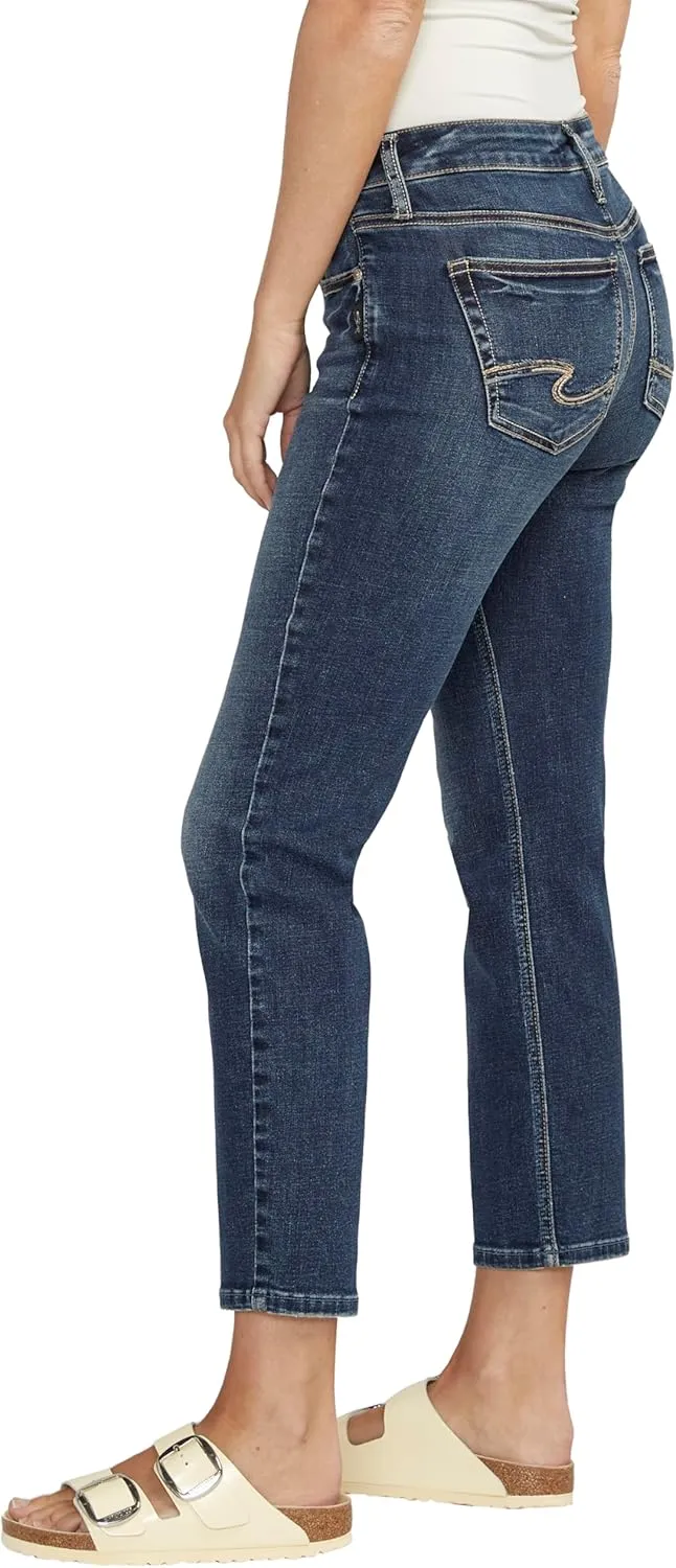 Silver Jeans Co. Women's Suki Mid Rise Curvy Fit Straight Crop Jeans