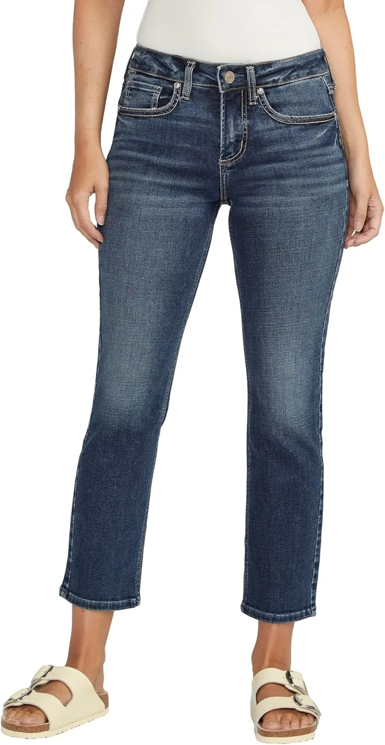 Silver Jeans Co. Women's Suki Mid Rise Curvy Fit Straight Crop Jeans