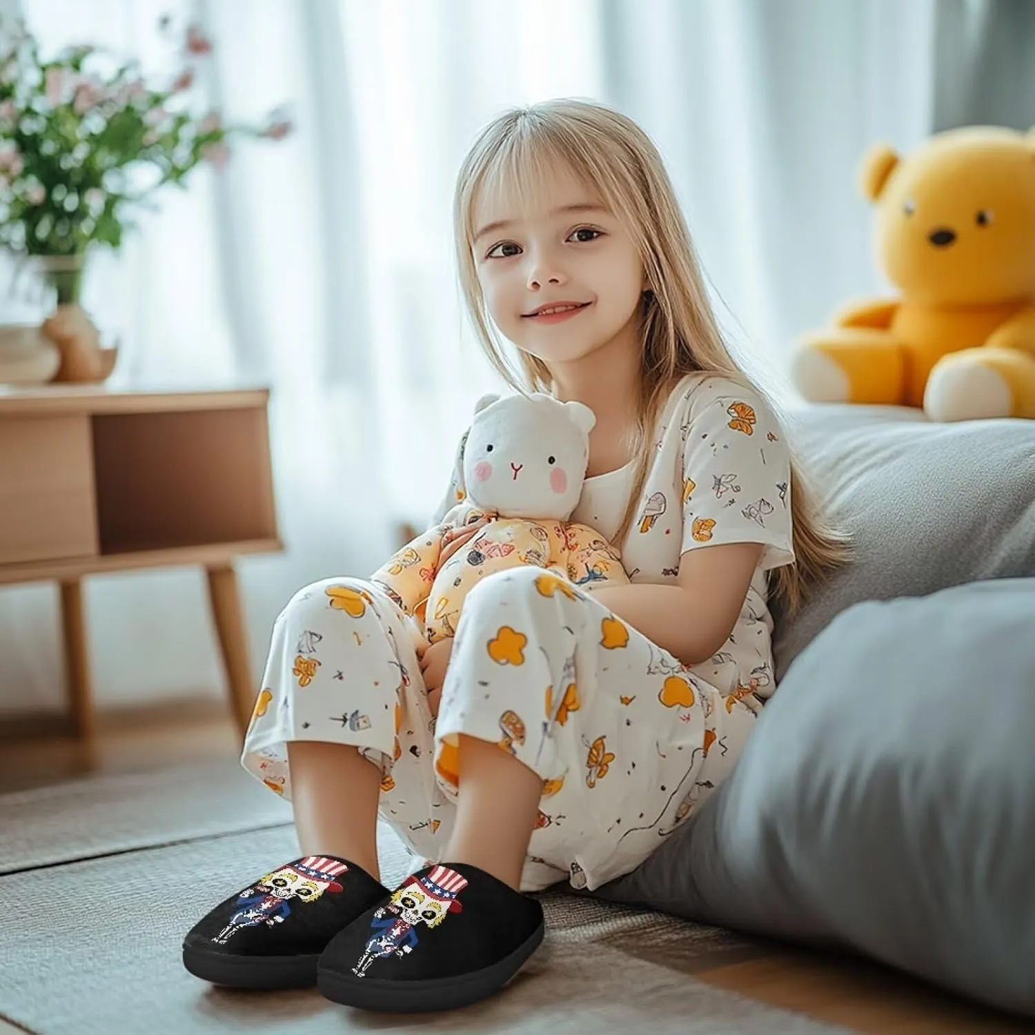 Slippers for Kids, Fluffy Slippers for Winter, Closed Toe Scuff Slippers with Non-Slip Rubber Sole