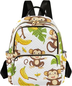 Small Backpack Purse for Women, Cute Bananas Monkeys Travel Bag Casual Daypack Shoulder Bag