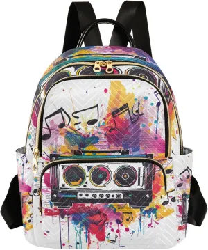 Small Backpack Purse for Women, Musical Notes Radio Travel Bag Casual Daypack Shoulder Bag